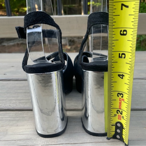 Karl Lagerfeld black suede & silver chunky heel platform ankle strap sandals 38 - Picture 9 of 16